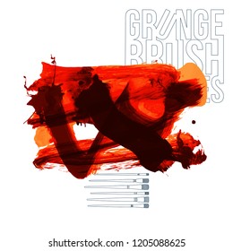 Red brush stroke and texture. Grunge vector abstract hand - painted element. Underline and border design.