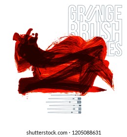 Red brush stroke and texture. Grunge vector abstract hand - painted element. Underline and border design.