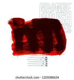 Red brush stroke and texture. Grunge vector abstract hand - painted element. Underline and border design.