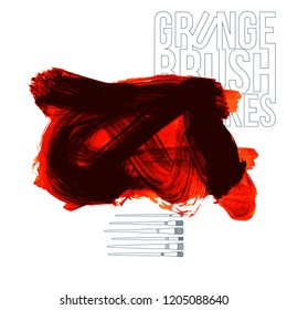 Red brush stroke and texture. Grunge vector abstract hand - painted element. Underline and border design.
