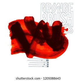 Red brush stroke and texture. Grunge vector abstract hand - painted element. Underline and border design.