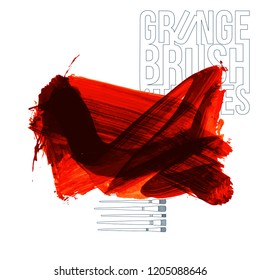Red brush stroke and texture. Grunge vector abstract hand - painted element. Underline and border design.