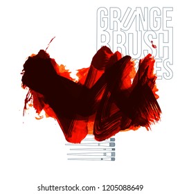 Red brush stroke and texture. Grunge vector abstract hand - painted element. Underline and border design.