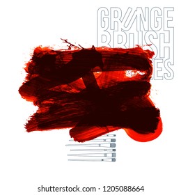 Red brush stroke and texture. Grunge vector abstract hand - painted element. Underline and border design.