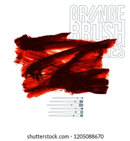 Red brush stroke and texture. Grunge vector abstract hand - painted element. Underline and border design.