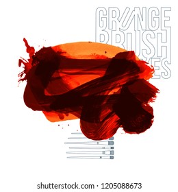 Red brush stroke and texture. Grunge vector abstract hand - painted element. Underline and border design.