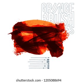 Red brush stroke and texture. Grunge vector abstract hand - painted element. Underline and border design.