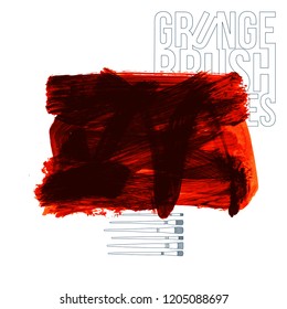 Red brush stroke and texture. Grunge vector abstract hand - painted element. Underline and border design.