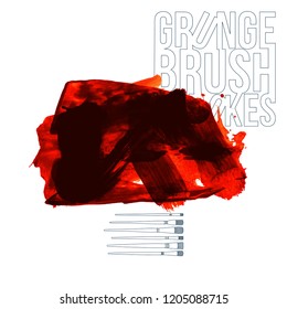 Red brush stroke and texture. Grunge vector abstract hand - painted element. Underline and border design.