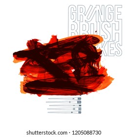 Red brush stroke and texture. Grunge vector abstract hand - painted element. Underline and border design.