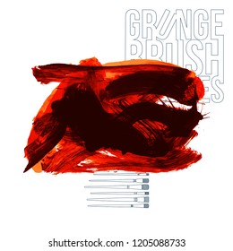 Red brush stroke and texture. Grunge vector abstract hand - painted element. Underline and border design.