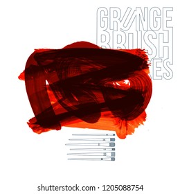 Red brush stroke and texture. Grunge vector abstract hand - painted element. Underline and border design.