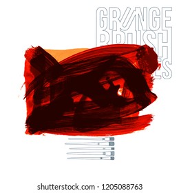 Red brush stroke and texture. Grunge vector abstract hand - painted element. Underline and border design.