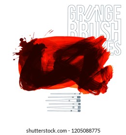 Red brush stroke and texture. Grunge vector abstract hand - painted element. Underline and border design.