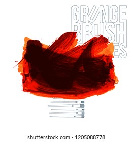 Red brush stroke and texture. Grunge vector abstract hand - painted element. Underline and border design.