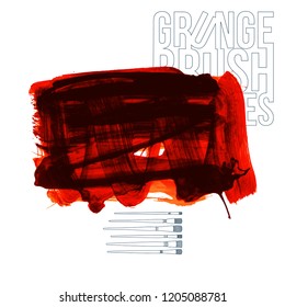 Red brush stroke and texture. Grunge vector abstract hand - painted element. Underline and border design.