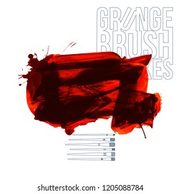 Red brush stroke and texture. Grunge vector abstract hand - painted element. Underline and border design.