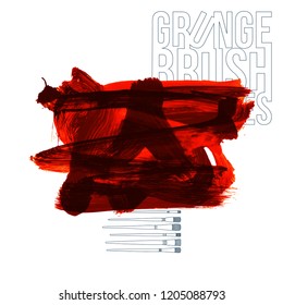 Red brush stroke and texture. Grunge vector abstract hand - painted element. Underline and border design.