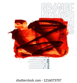 Red brush stroke and texture. Grunge vector abstract hand - painted element. Underline and border design.
