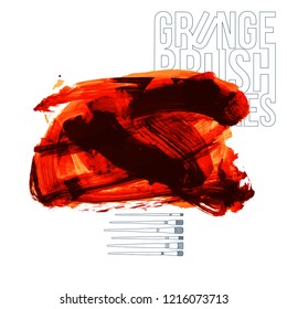 Red brush stroke and texture. Grunge vector abstract hand - painted element. Underline and border design.