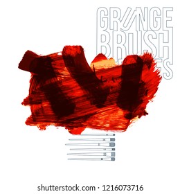 Red brush stroke and texture. Grunge vector abstract hand - painted element. Underline and border design.