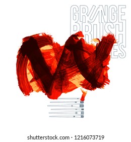 Red brush stroke and texture. Grunge vector abstract hand - painted element. Underline and border design.