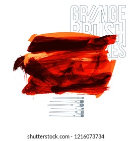 Red brush stroke and texture. Grunge vector abstract hand - painted element. Underline and border design.
