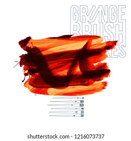 Red brush stroke and texture. Grunge vector abstract hand - painted element. Underline and border design.