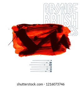 Red brush stroke and texture. Grunge vector abstract hand - painted element. Underline and border design.