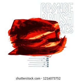 Red brush stroke and texture. Grunge vector abstract hand - painted element. Underline and border design.