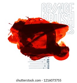Red brush stroke and texture. Grunge vector abstract hand - painted element. Underline and border design.