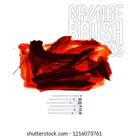 Red brush stroke and texture. Grunge vector abstract hand - painted element. Underline and border design.