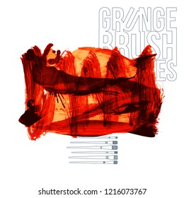 Red brush stroke and texture. Grunge vector abstract hand - painted element. Underline and border design.