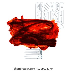 Red brush stroke and texture. Grunge vector abstract hand - painted element. Underline and border design.