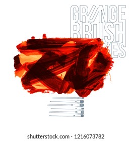 Red brush stroke and texture. Grunge vector abstract hand - painted element. Underline and border design.