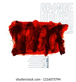 Red brush stroke and texture. Grunge vector abstract hand - painted element. Underline and border design.