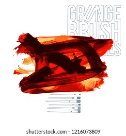Red brush stroke and texture. Grunge vector abstract hand - painted element. Underline and border design.