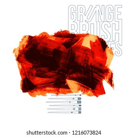 Red brush stroke and texture. Grunge vector abstract hand - painted element. Underline and border design.