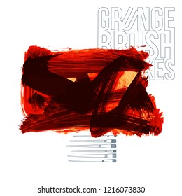 Red brush stroke and texture. Grunge vector abstract hand - painted element. Underline and border design.