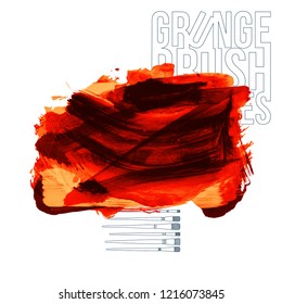 Red brush stroke and texture. Grunge vector abstract hand - painted element. Underline and border design.