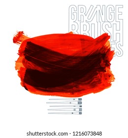 Red brush stroke and texture. Grunge vector abstract hand - painted element. Underline and border design.
