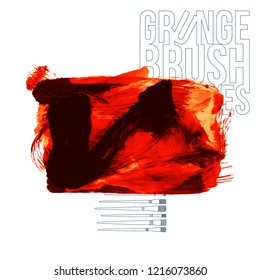 Red brush stroke and texture. Grunge vector abstract hand - painted element. Underline and border design.