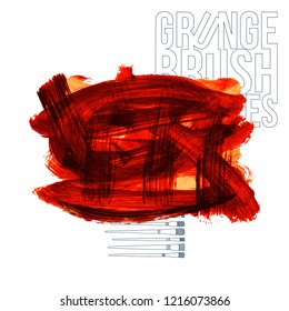 Red brush stroke and texture. Grunge vector abstract hand - painted element. Underline and border design.