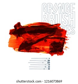 Red brush stroke and texture. Grunge vector abstract hand - painted element. Underline and border design.