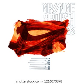Red brush stroke and texture. Grunge vector abstract hand - painted element. Underline and border design.