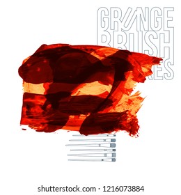 Red brush stroke and texture. Grunge vector abstract hand - painted element. Underline and border design.