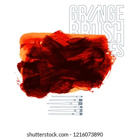 Red brush stroke and texture. Grunge vector abstract hand - painted element. Underline and border design.