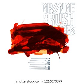 Red brush stroke and texture. Grunge vector abstract hand - painted element. Underline and border design.