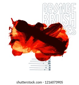 Red brush stroke and texture. Grunge vector abstract hand - painted element. Underline and border design.
