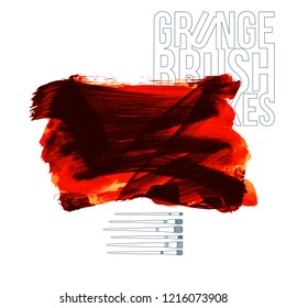 Red brush stroke and texture. Grunge vector abstract hand - painted element. Underline and border design.